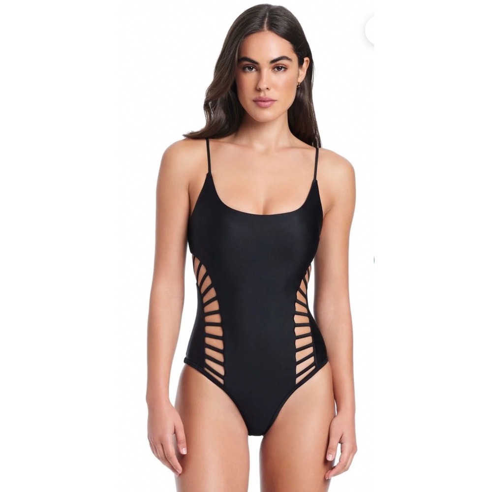 Red Carter Shine Solids Cross Cut Out Maillot One Piece Swimsuit Black Small